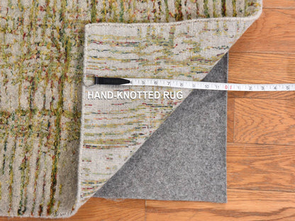 Modern / Contemporary hand-knotted wool/silk runner in Beige, 2'6" x 11'9", SKU O078752
