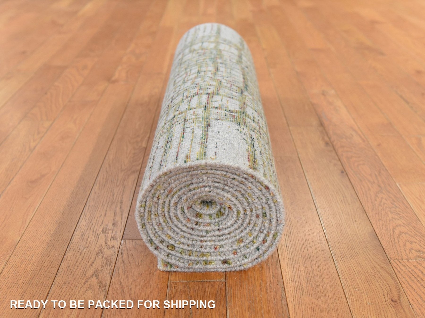 Modern / Contemporary hand-knotted wool/silk runner in Beige, 2'6" x 11'9", SKU O078752