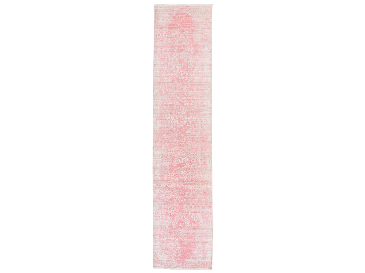 Transitional hand-knotted wool/silk runner in Pink, 2'8" x 11'10" — SKU O078753