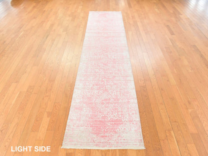 Transitional hand-knotted wool/silk runner in Pink, 2'8" x 11'10" — SKU O078753 (view 3)