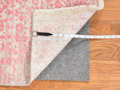Transitional hand-knotted wool/silk runner in Pink, 2'8" x 11'10" — SKU O078753 (view 6)