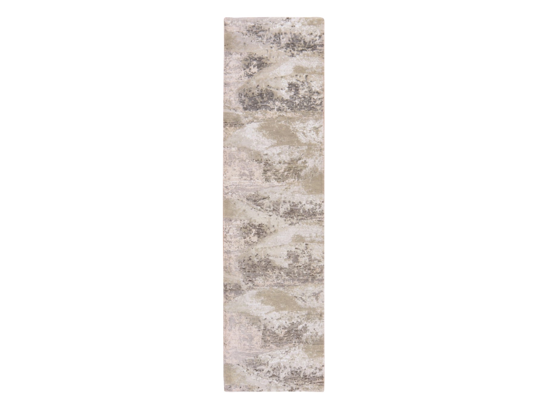 Modern / Contemporary hand-knotted wool/silk runner in Ivory, 2'8" x 9'10", SKU O078754