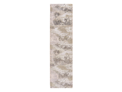 Modern / Contemporary hand-knotted wool/silk runner in Ivory, 2'8" x 9'10", SKU O078754