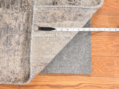 Modern / Contemporary hand-knotted wool/silk runner in Ivory, 2'8" x 9'10", SKU O078754