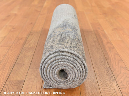 Modern / Contemporary hand-knotted wool/silk runner in Ivory, 2'8" x 9'10", SKU O078754