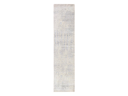 Modern / Contemporary hand-knotted wool/silk runner in Gray, 2'5" x 10'1" — SKU O078755