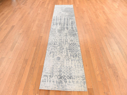 Modern / Contemporary hand-knotted wool/silk runner in Gray, 2'5" x 10'1" — SKU O078755 (view 2)
