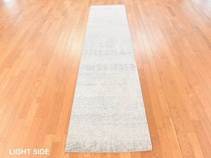 Modern / Contemporary hand-knotted wool/silk runner in Gray, 2'5" x 10'1" — SKU O078755 (view 3)