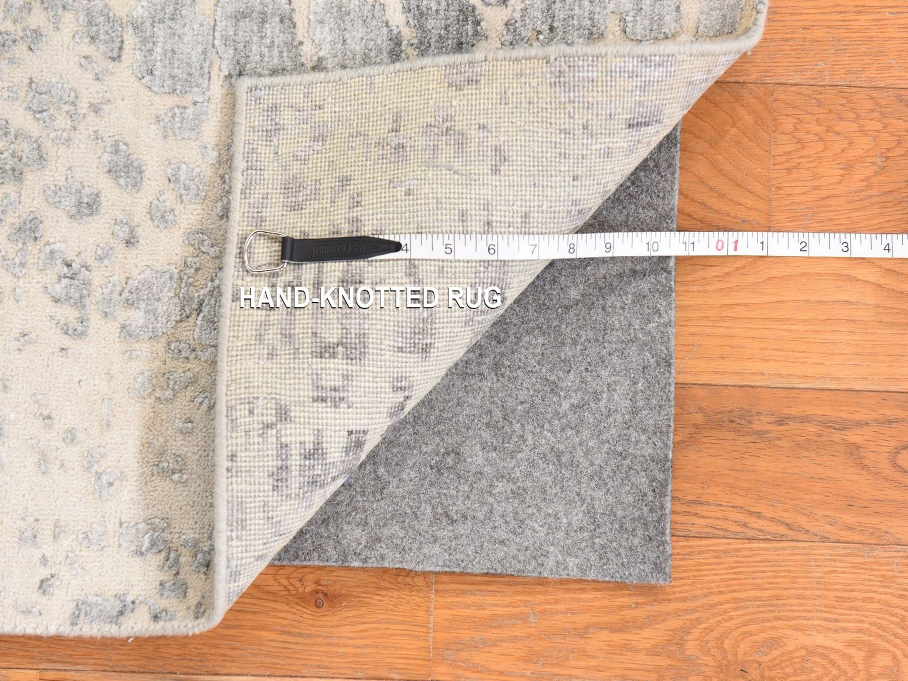 Modern / Contemporary hand-knotted wool/silk runner in Gray, 2'5" x 10'1" — SKU O078755 (view 6)
