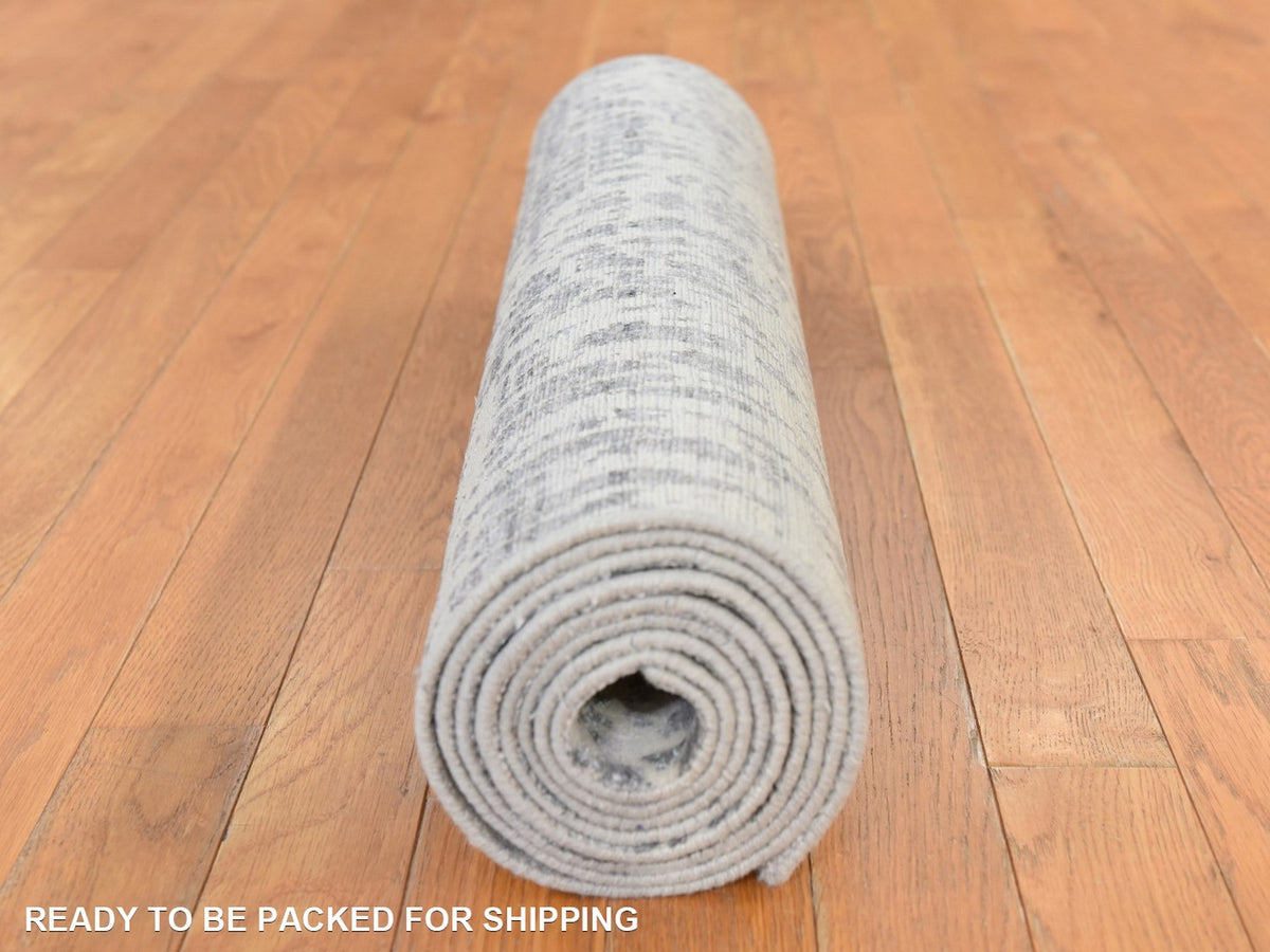 Modern / Contemporary hand-knotted wool/silk runner in Gray, 2'5" x 10'1" — SKU O078755 (view 8)
