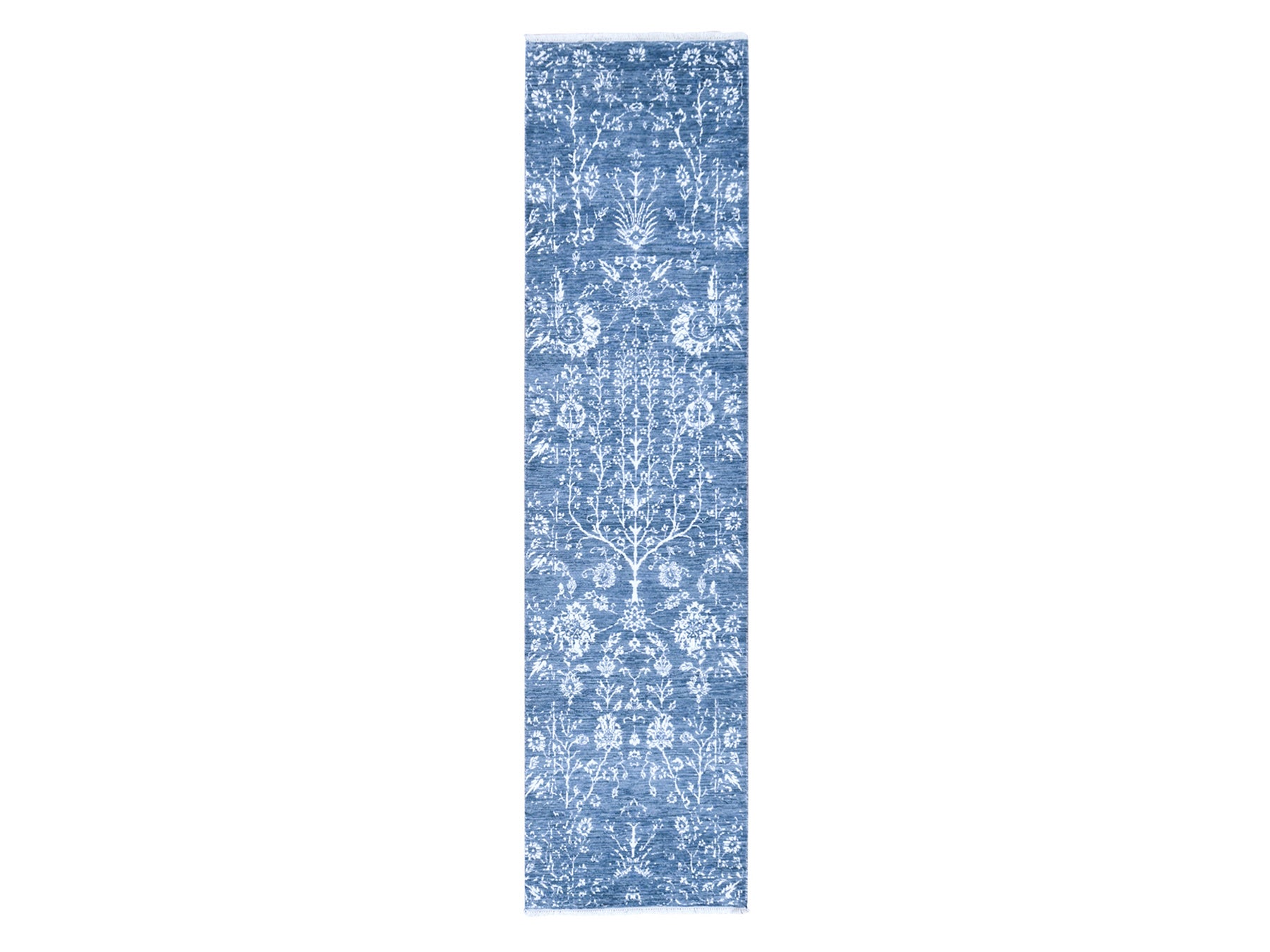 Modern / Contemporary hand-knotted wool/silk runner in Blue, 2'6" x 10'2", SKU O078756