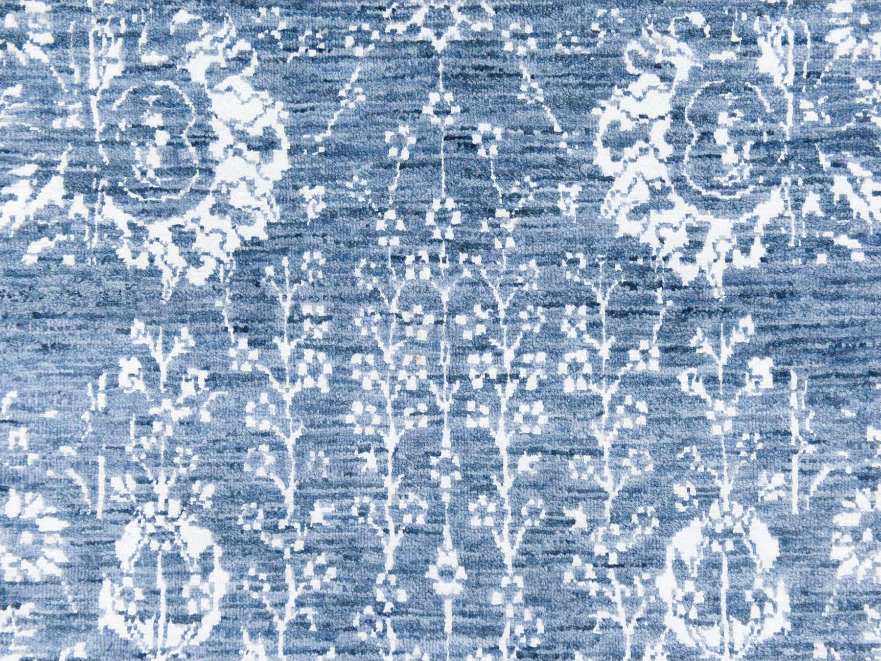 Modern / Contemporary hand-knotted wool/silk runner in Blue, 2'6" x 10'2" — SKU O078756 (view 4)