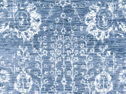 Modern / Contemporary hand-knotted wool/silk runner in Blue, 2'6" x 10'2" — SKU O078756 (view 4)