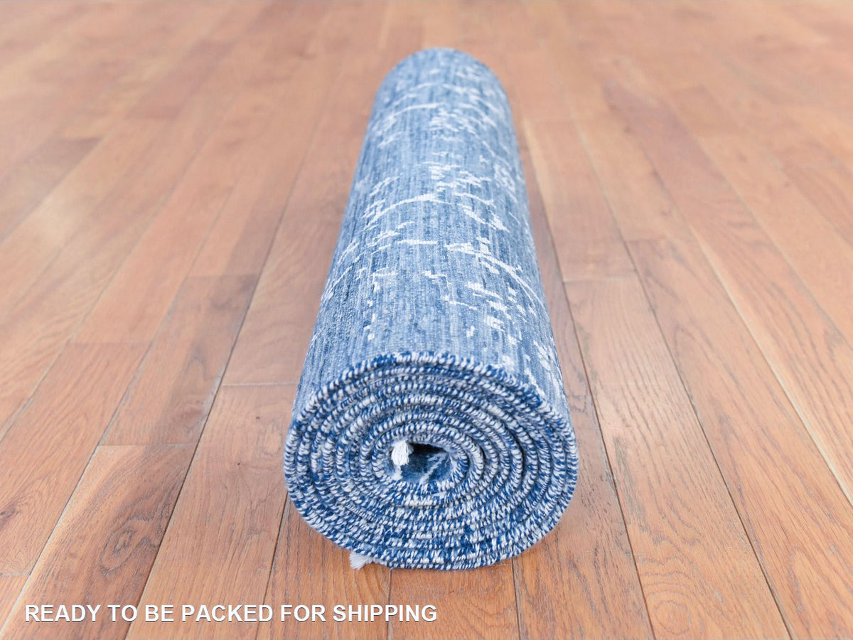Modern / Contemporary hand-knotted wool/silk runner in Blue, 2'6" x 10'2" — SKU O078756 (view 8)