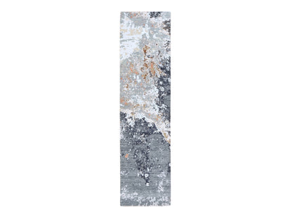 Modern / Contemporary hand-knotted wool/silk runner in Gray, 2'6" x 10'0", SKU O078757