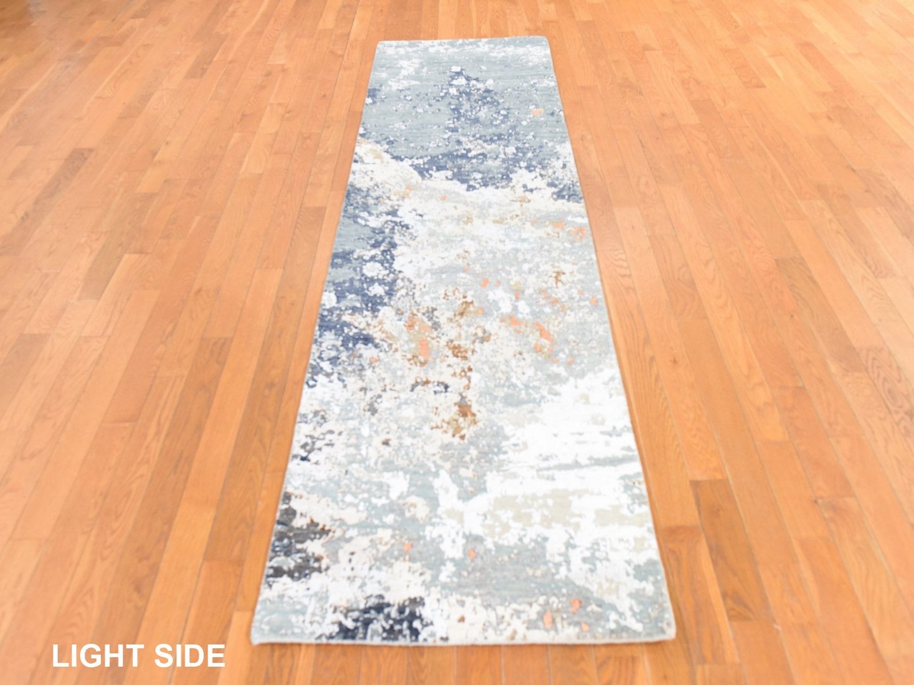 Modern / Contemporary hand-knotted wool/silk runner in Gray, 2'6" x 10'0", SKU O078757