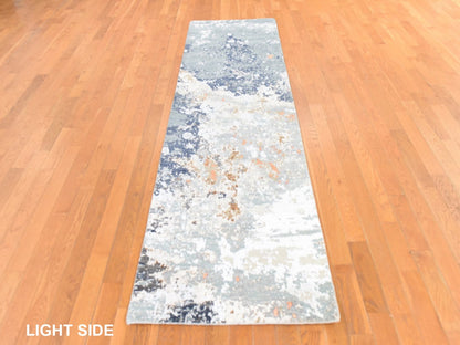 Modern / Contemporary hand-knotted wool/silk runner in Gray, 2'6" x 10'0", SKU O078757