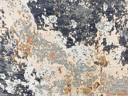 Modern / Contemporary hand-knotted wool/silk runner in Gray, 2'6" x 10'0", SKU O078757