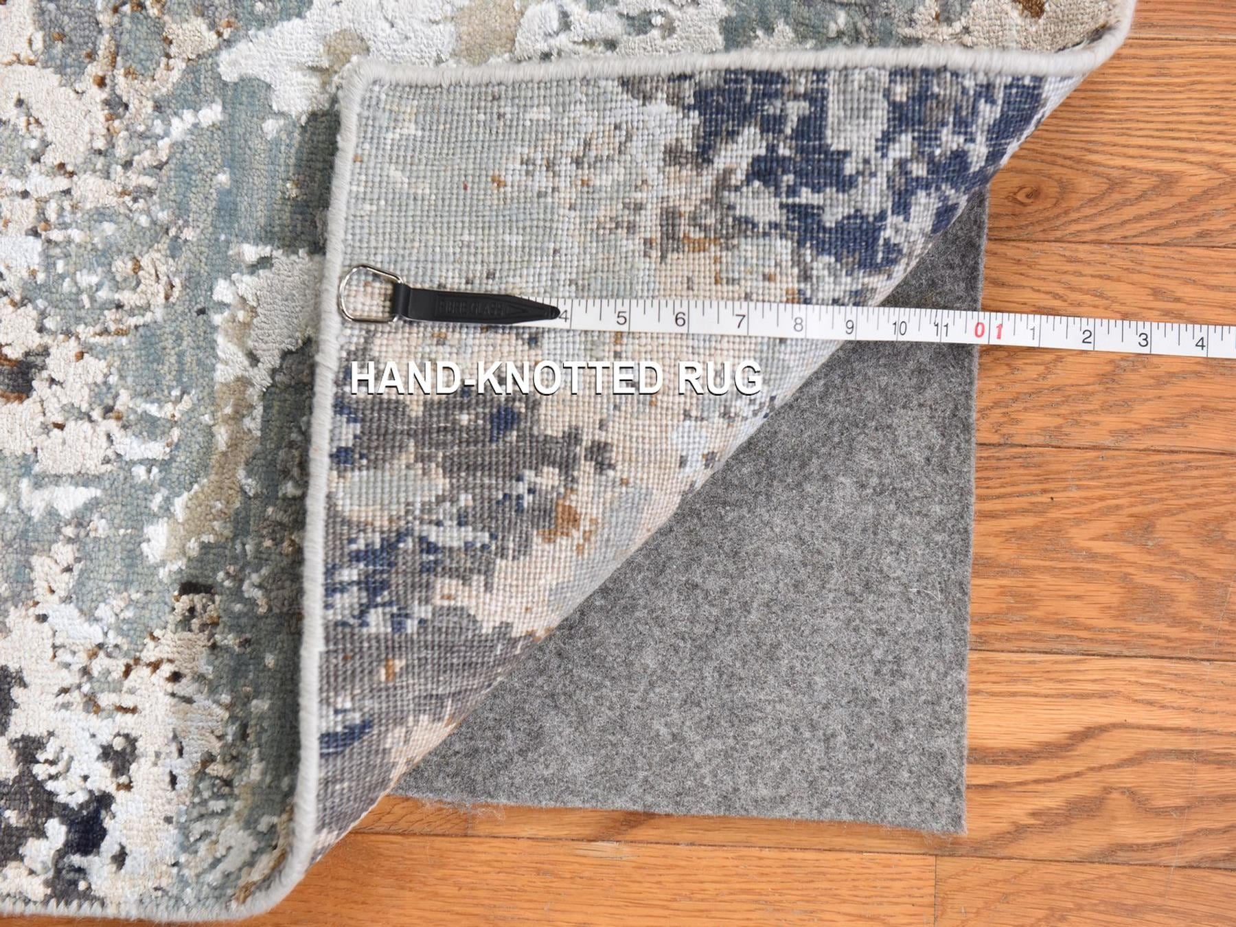 Modern / Contemporary hand-knotted wool/silk runner in Gray, 2'6" x 10'0", SKU O078757