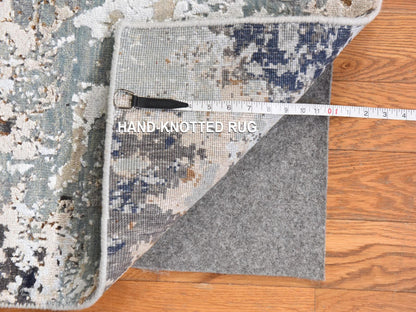 Modern / Contemporary hand-knotted wool/silk runner in Gray, 2'6" x 10'0", SKU O078757