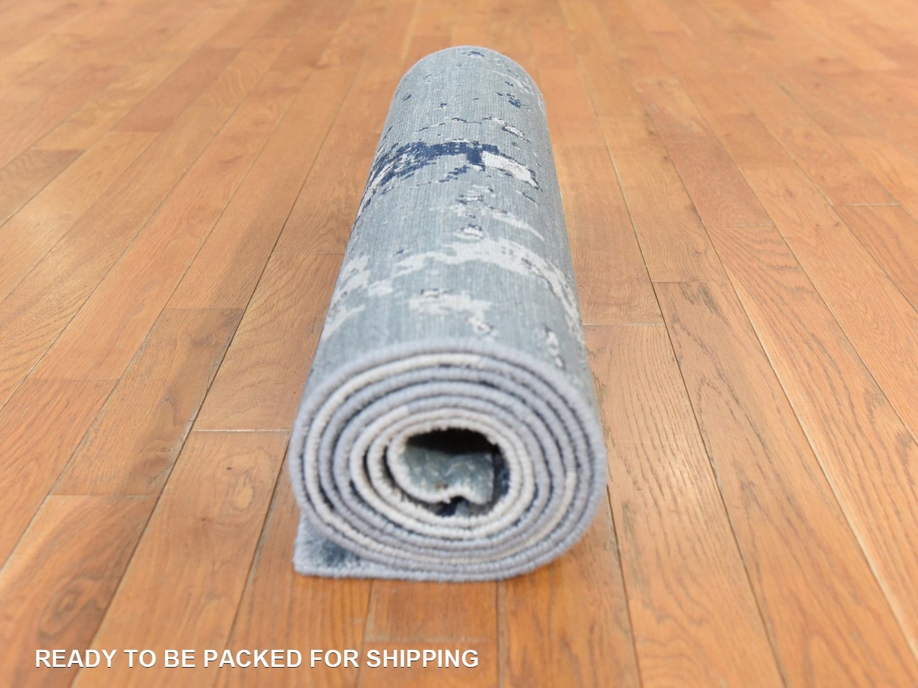 Modern / Contemporary hand-knotted wool/silk runner in Gray, 2'6" x 10'0", SKU O078757