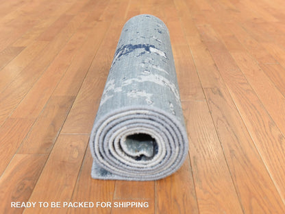 Modern / Contemporary hand-knotted wool/silk runner in Gray, 2'6" x 10'0", SKU O078757