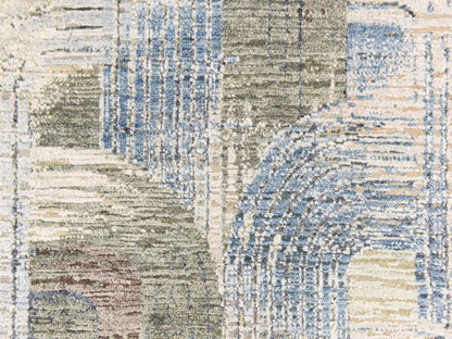 Modern / Contemporary hand-knotted wool/silk runner in Ivory, 2'7" x 10'4", SKU O078758