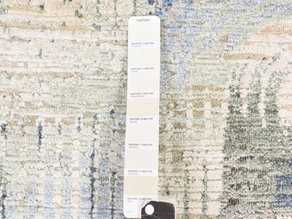 Modern / Contemporary hand-knotted wool/silk runner in Ivory, 2'7" x 10'4", SKU O078758