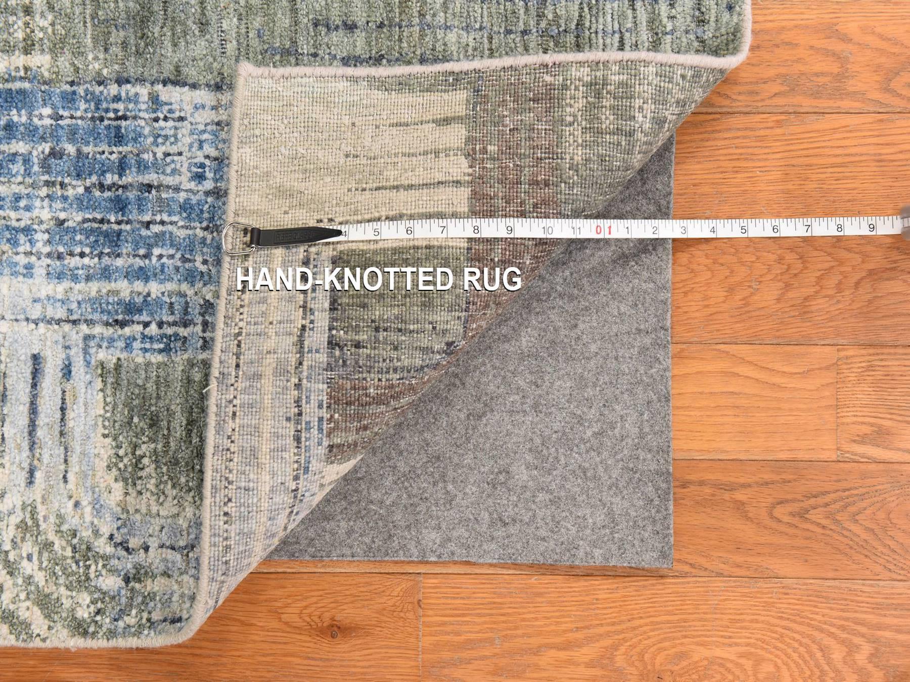 Modern / Contemporary hand-knotted wool/silk runner in Ivory, 2'7" x 10'4", SKU O078758