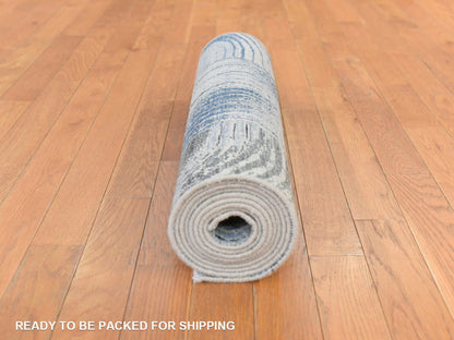 Modern / Contemporary hand-knotted wool/silk runner in Ivory, 2'7" x 10'4", SKU O078758