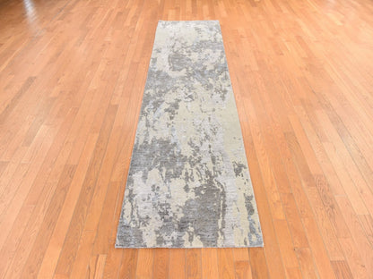 Modern / Contemporary hand-knotted wool/silk runner in Gray, 2'8" x 10' — SKU O078759 (view 2)