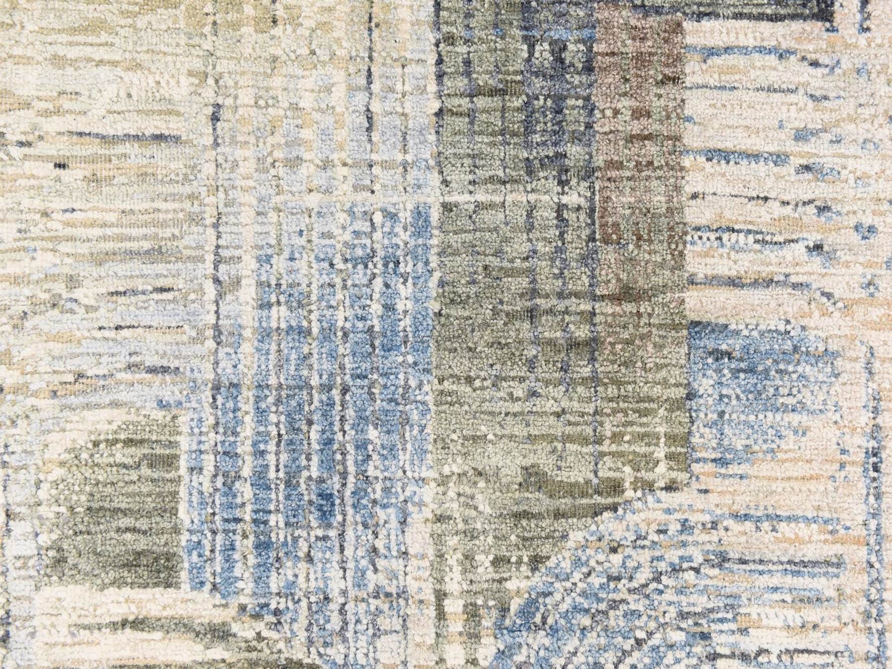 Modern / Contemporary hand-knotted wool/silk runner in Ivory, 2'7" x 10'4", SKU O078760