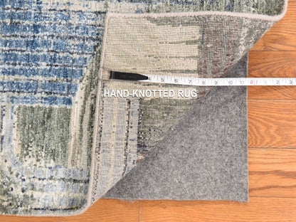 Modern / Contemporary hand-knotted wool/silk runner in Ivory, 2'7" x 10'4", SKU O078760