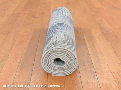 Modern / Contemporary hand-knotted wool/silk runner in Ivory, 2'7" x 10'4", SKU O078760