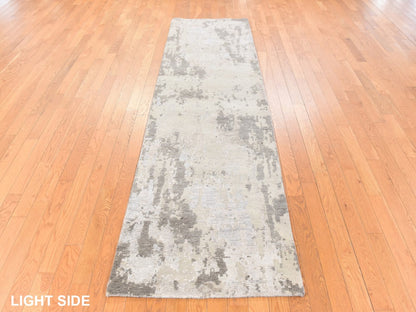 Modern / Contemporary hand-knotted wool/silk runner in Gray, 2'8" x 9'7", SKU O078761