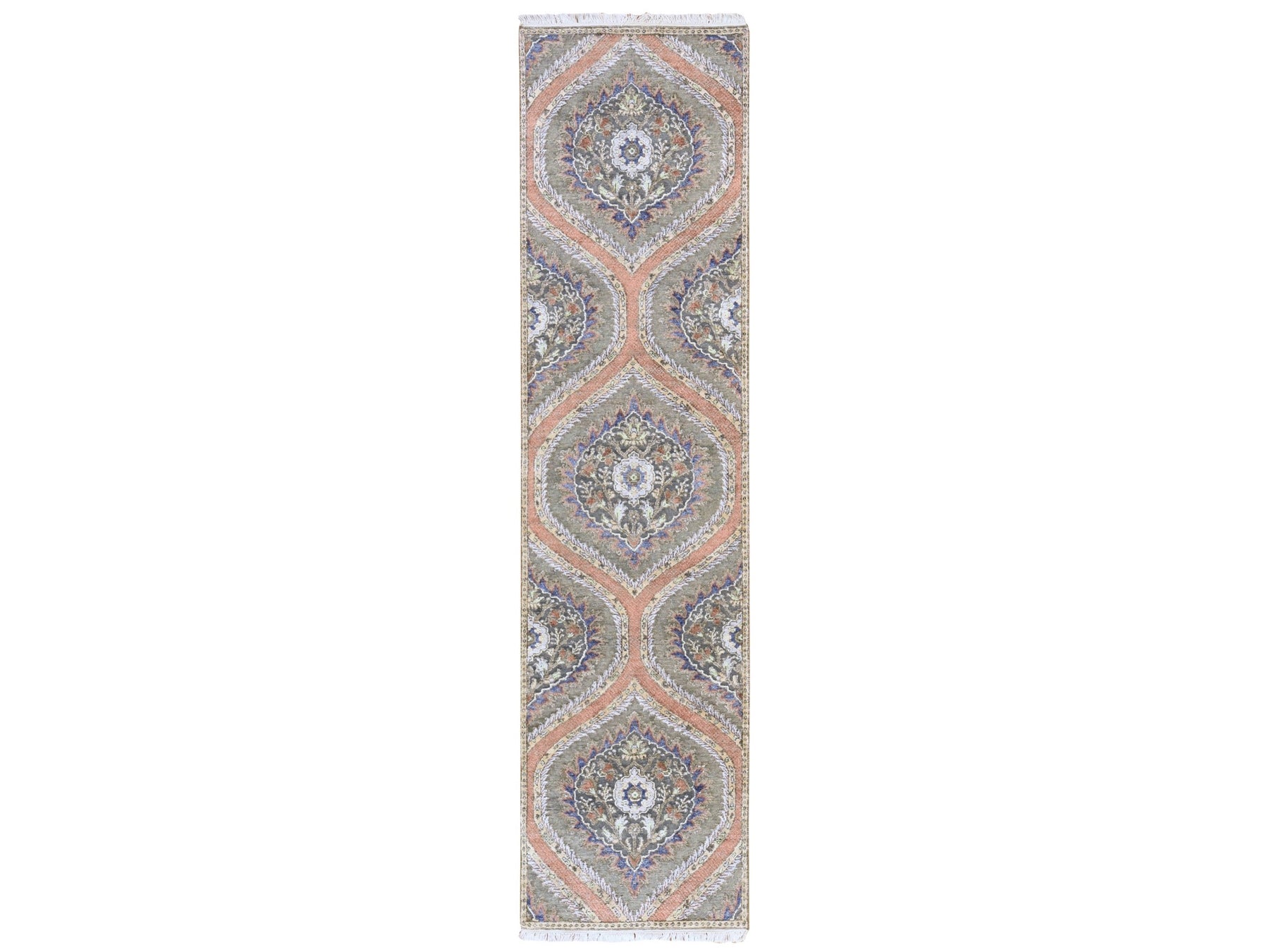 Transitional hand-knotted wool/silk runner in Gray, 2'6" x 10' — SKU O078762