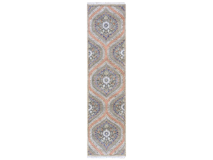 Transitional hand-knotted wool/silk runner in Gray, 2'6" x 10' — SKU O078762