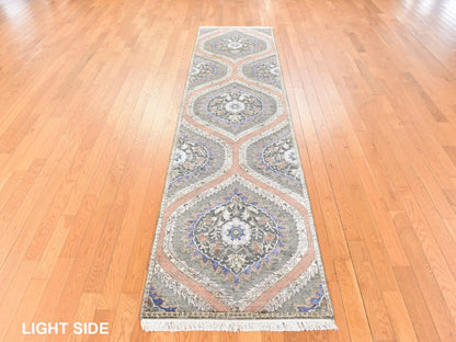 Transitional hand-knotted wool/silk runner in Gray, 2'6" x 10' — SKU O078762 (view 3)