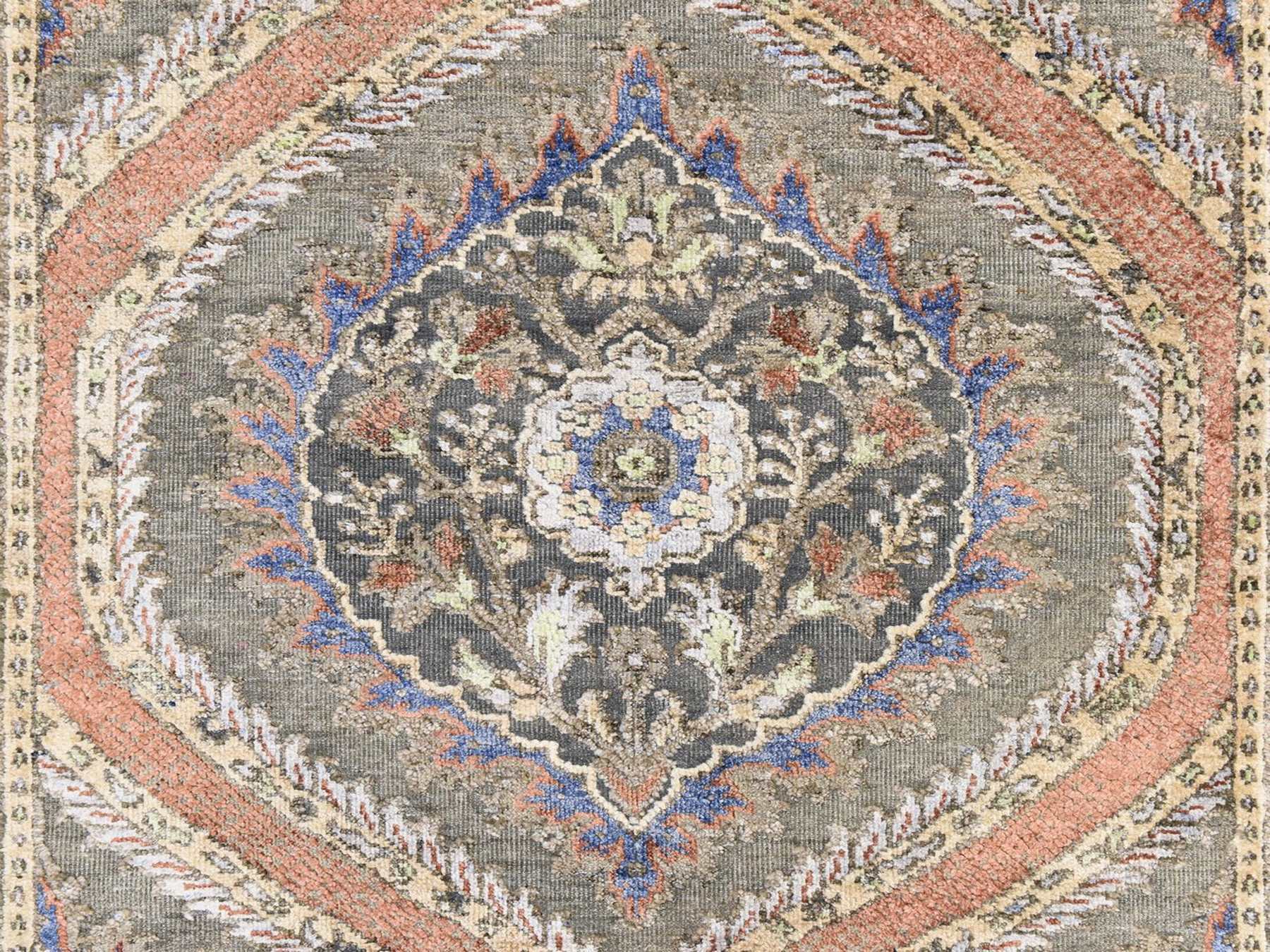Transitional hand-knotted wool/silk runner in Gray, 2'6" x 10' — SKU O078762 (view 4)