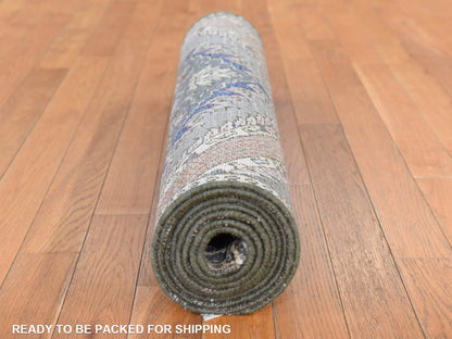Transitional hand-knotted wool/silk runner in Gray, 2'6" x 10' — SKU O078762 (view 8)