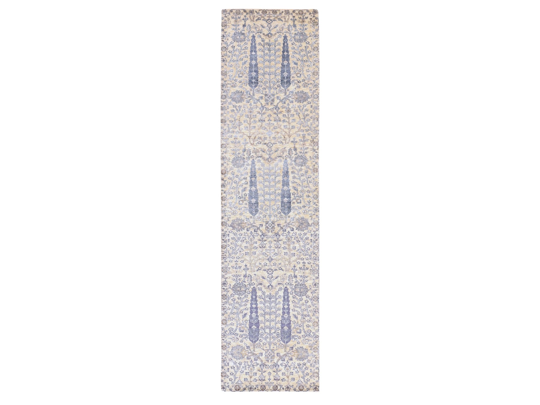 Transitional hand-knotted wool/silk runner in Ivory, 2'7" x 10'1" — SKU O078763