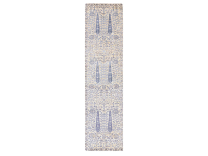 Transitional hand-knotted wool/silk runner in Ivory, 2'7" x 10'1", SKU O078763
