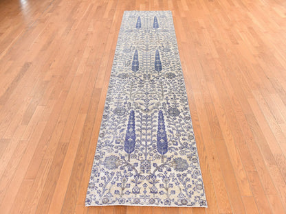Transitional hand-knotted wool/silk runner in Ivory, 2'7" x 10'1", SKU O078763