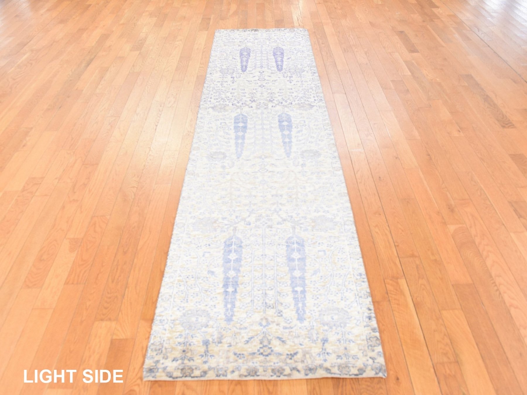 Transitional hand-knotted wool/silk runner in Ivory, 2'7" x 10'1", SKU O078763