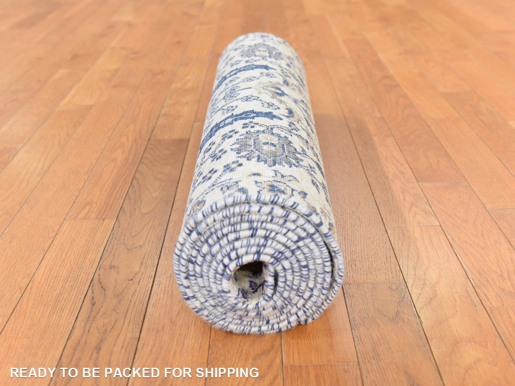 Transitional hand-knotted wool/silk runner in Ivory, 2'7" x 10'1", SKU O078763