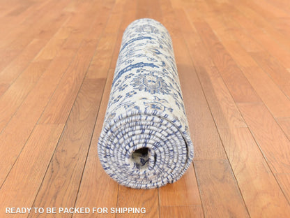 Transitional hand-knotted wool/silk runner in Ivory, 2'7" x 10'1", SKU O078763