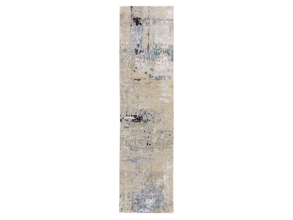 Modern / Contemporary hand-knotted wool/silk runner in Beige, 2'5" x 9'9", SKU O078765
