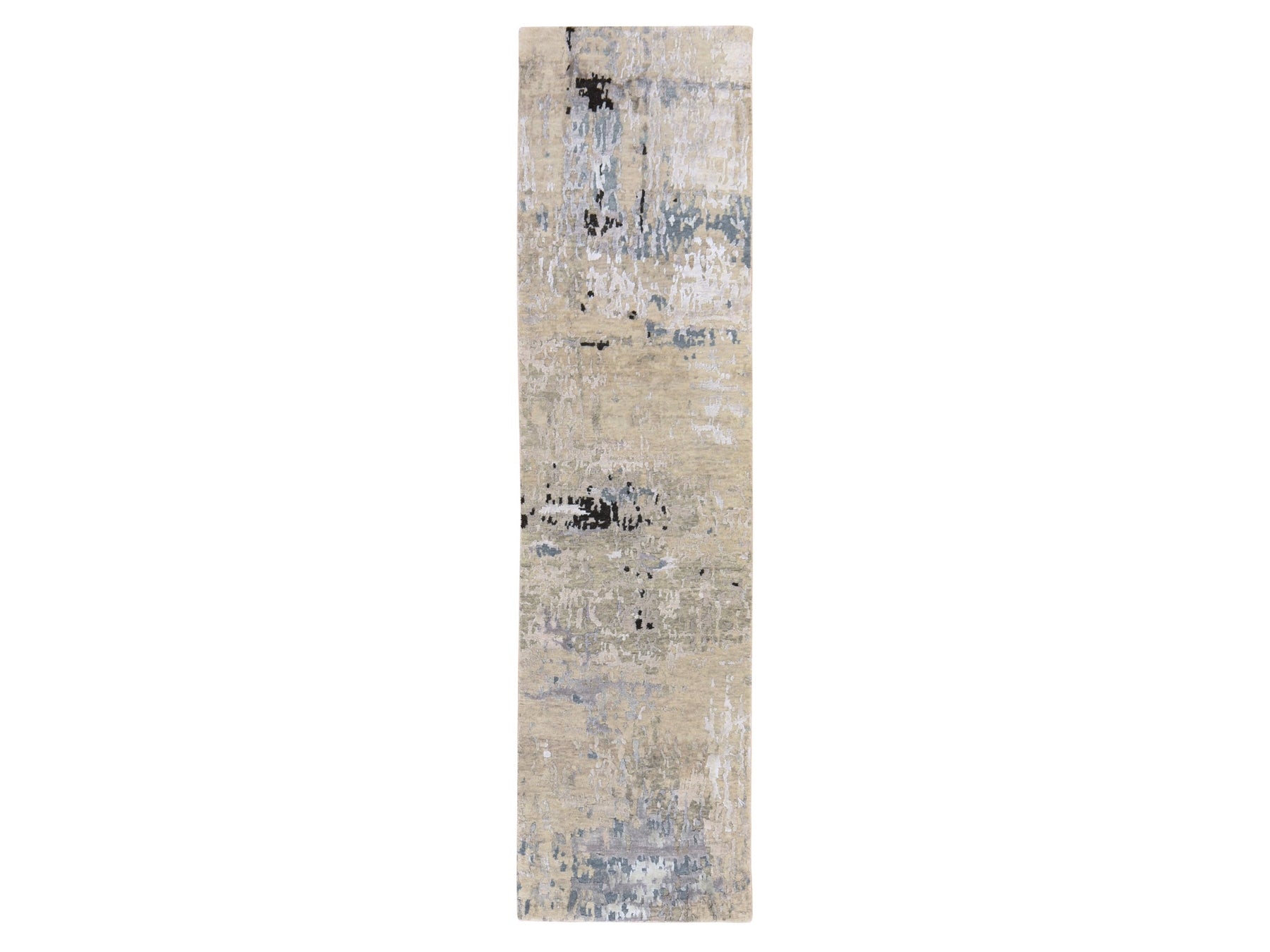 Modern / Contemporary hand-knotted wool/silk runner in Beige, 2'5" x 9'9" — SKU O078765