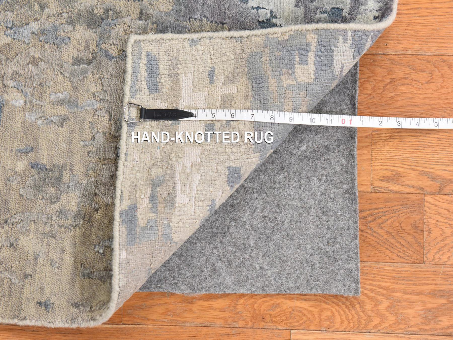 Modern / Contemporary hand-knotted wool/silk runner in Beige, 2'5" x 9'9", SKU O078765