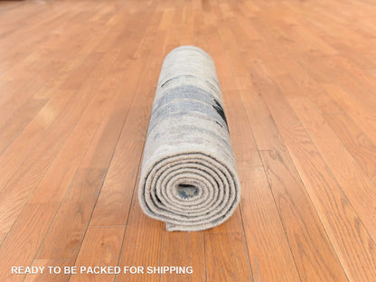 Modern / Contemporary hand-knotted wool/silk runner in Beige, 2'5" x 9'9", SKU O078765